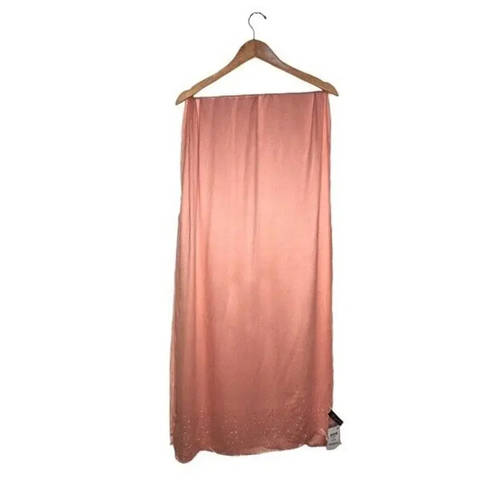 INC Satin Scarf Peach Rectangle Gold Studs Raw Hem Rayon Elegant Glam NWT